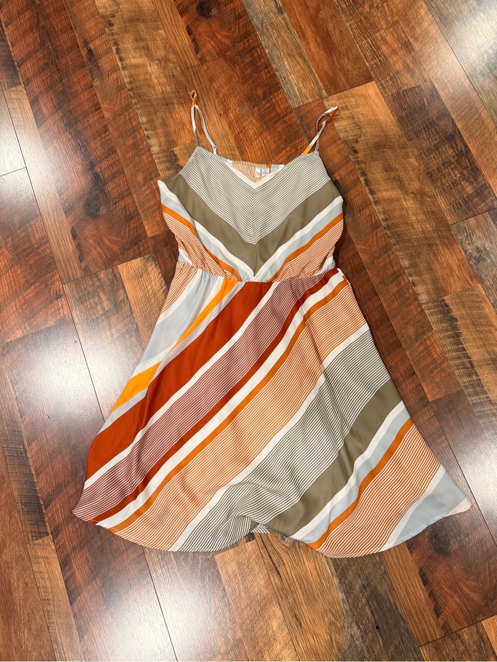 LC Lauren Conrad Striped Midi Dress in Rust, Orange, Olive & Cream